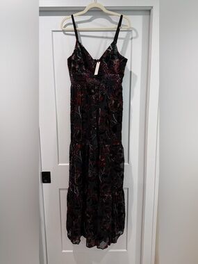 Hutch from Anthropology Black Floral Spaghetti-Strap Jumpsuit Size 8